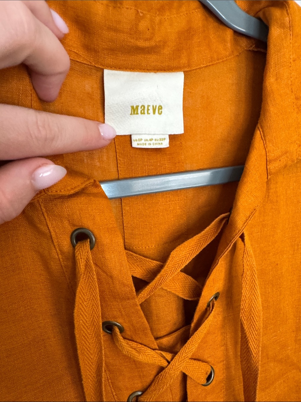 Anthropologie Maeve Tangerine Linen Lace Up Shift Mini Dress Size 0P - Picture 3 of 6